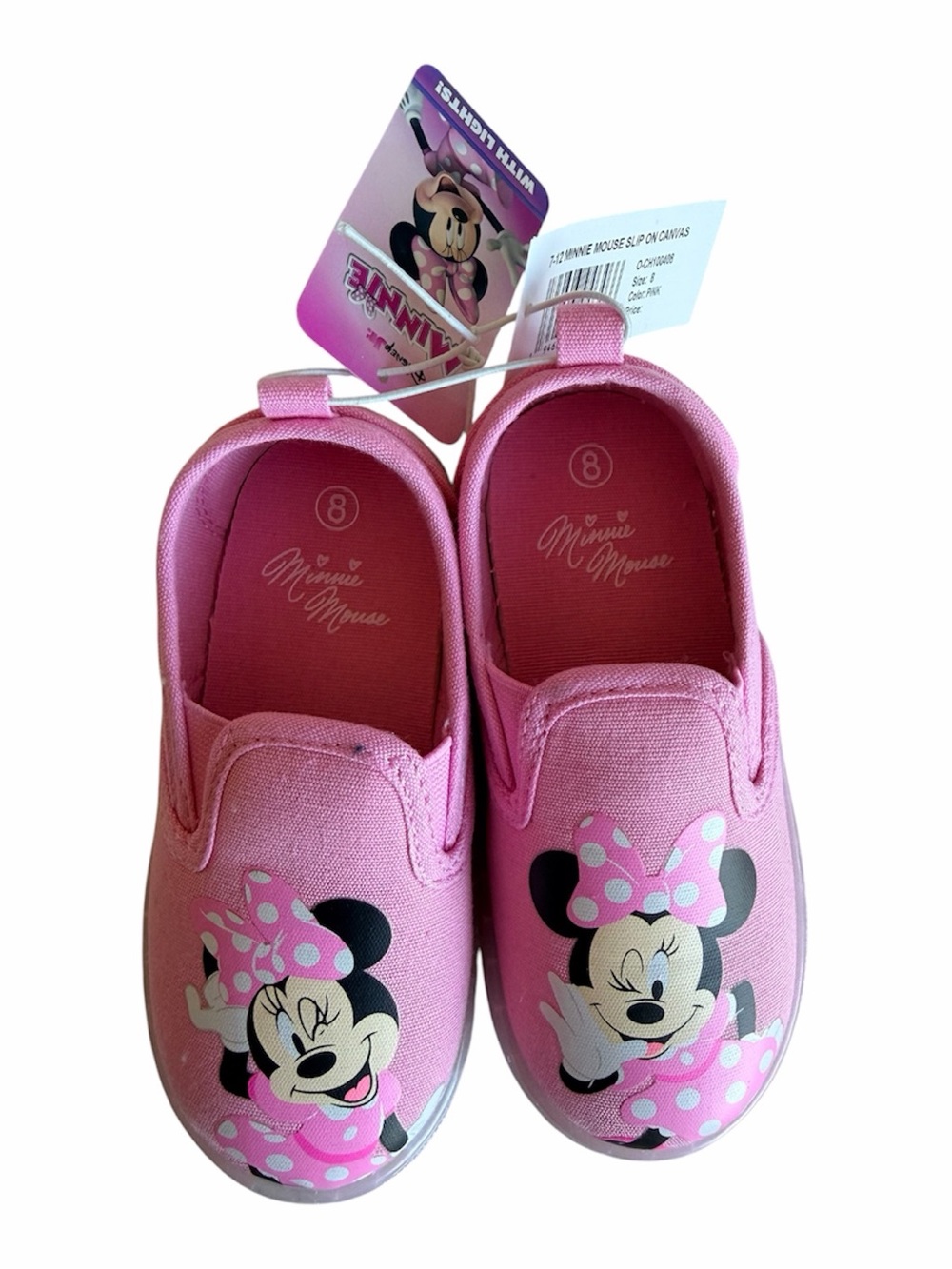 NWT Disney Minnie Mouse Pink Slip-On Canvas Sneakers Toddler Girls Size 8